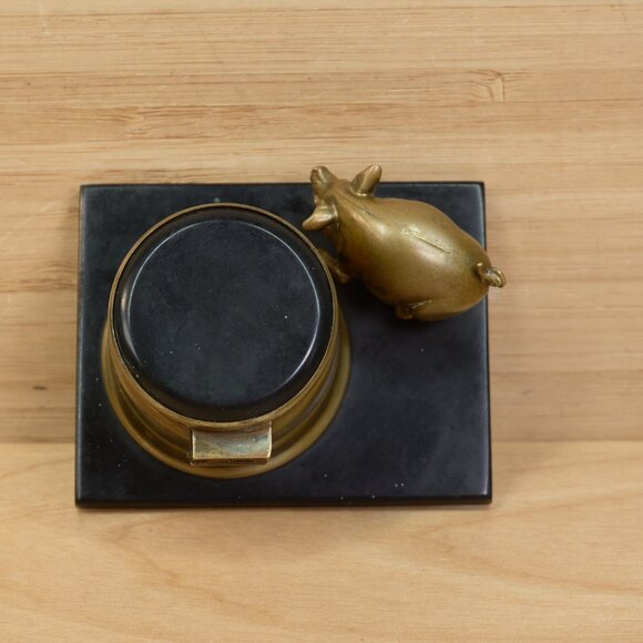 Vintage 30s Art Deco Brass Inkwell with Figural Pig / Rare - Picture 11 of 11